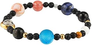 LQKYWNA Solar System Bracelet, Eight Planets Style Bracelet for Women, Lava Stone Diffuser Bracelet, Natural Stone Beads Elastic Bracelet Galaxy Planets Guardian