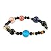 LQKYWNA Frauen-böhmisches acht Planeten-Art-Armband, kosmisches Sonnensystem-Planeten-Naturstein bördelt elastisches Armband
