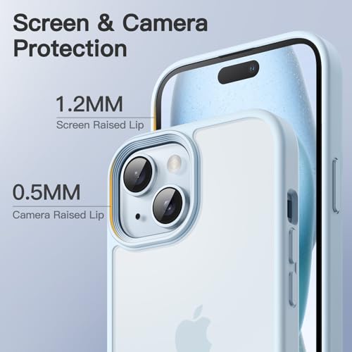 Image of JETech Matte Cover Case for iPhone 15 6.1-Inch, Shockproof Military Grade Drop Protection, Frosted Translucent Back Phone Cover, Anti-Fingerprint (Blue)