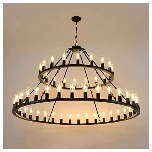 WOGON WEEL Wagon Wheel Chandelier 2 Tier 54-Light 60-inch, Farmhouse Industrial Chandelier Black Rustic Pendant Light Fixture Extra Large for High Ceilings, Living Room Foyer