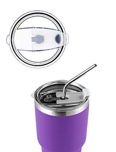 Image of 30oz Tumbler Stainless Steel Double Wall Vacuum Insulated Mug with Straw and Lid, Cleaning Brush for Cold and Hot Beverages (30oz Purple)