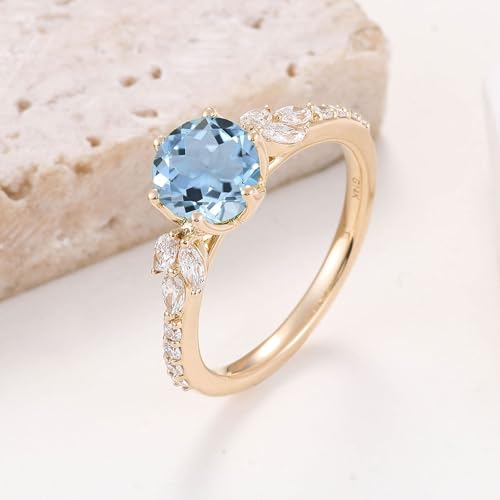 10K 14K 18K Gold 2 Carat Leaf Design Gemstone Engagement Rings for Women Art Deco Birthstone Promise Anniversary Ring Size 3-153