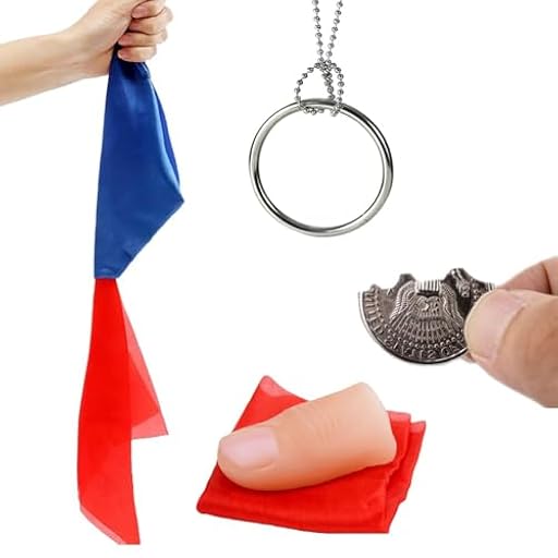 YUYWWAN Set de Juego de Magia, Dedos Magicos, Truco de Magia Pañuelos de Seda, Mágica con Monedas, Anillo y Cadena Magicos, Accesorios de Truco Mágica para Fiestas, Bares y Calles (4 Set) | Ya disponible en tu tienda friki favorita! En mundofriki.es!