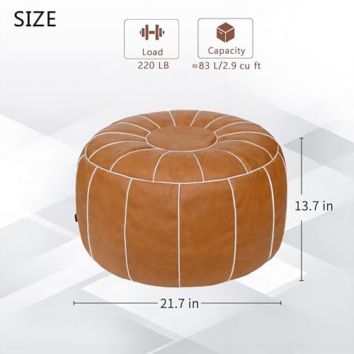 Thgonwid Unstuffed Moroccan Storage Pouf Foot Stool Ottoman Seat Handmade Faux Leather Bean Bag Floor Chair Foot Rest for Living Room, Bedroom or Balcony (Brown) - Image 4