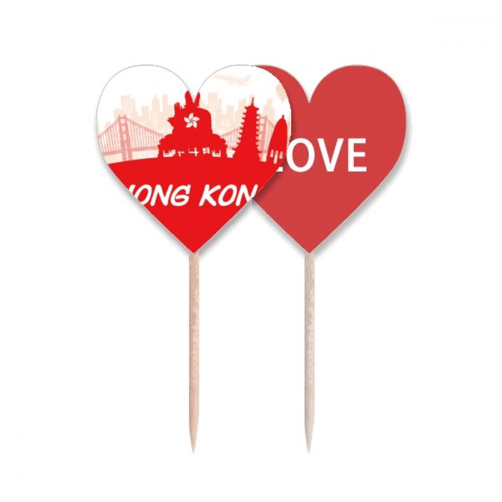 Cupcake Pick cœur rouge drapeau Hong Kong Chine pour buffet de mariage et fête festive