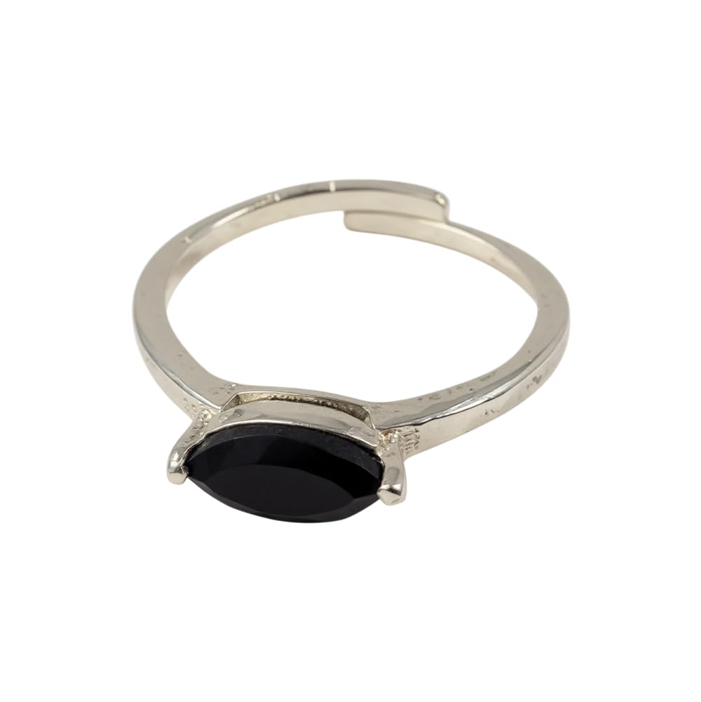 VIE White Bronze Adjustable Ring, Celestial Beam, 5x10mm (Marquise Black Onyx)