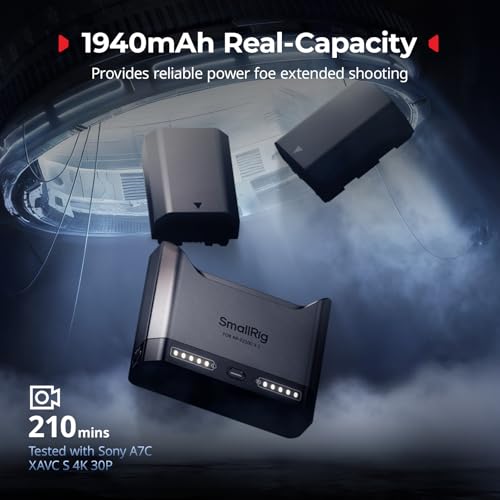 Image of SMALLRIG NP-FZ100 Camera Battery Set for Sony, 22.5W Dual Slot Camera Charger with 1940mAh Batteries, Full Compatible with Sony Alpha A7V A7III A7IV A6700 FX3 FX30 A9 A7C A7CII A7RIII ZV-E1 ZV-E10II