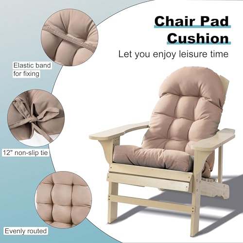 Image of Adirondack Chair Cushion, Rocking Chair Cushion 44x19.4x4 inch, High Back Patio Cushions of Upper and Lower with Ties, Sunscreen and Fade-Resistant (Beige, 2)