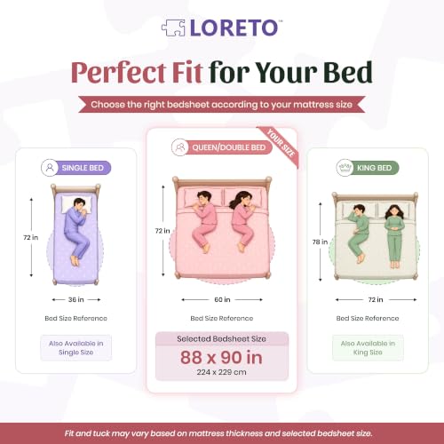 Image of Loreto 100% Cotton Bed Sheet Double Bed with 2 Pillow Covers, 88 x 90 inch