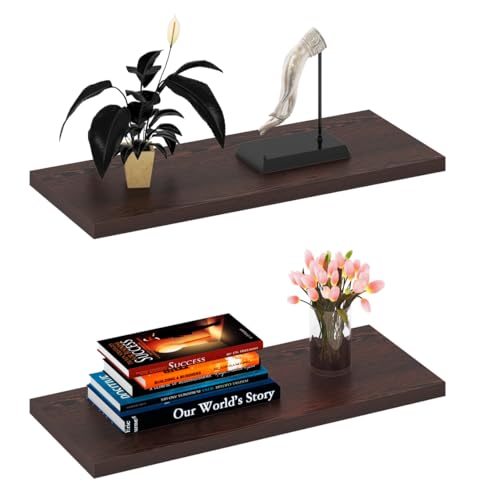 Image of Captiver Wooden Wall Mounted Display Shelf 2 Tier (12x30 CM,Finish Wenge) Living Room Kitchen Storage Bedroom Showpiece Racks Study Designer Organiser