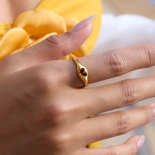 Engagement Rings for Women Red Heart Promise Rings for Her 18K Gold Plated Stainless Steel Non Tarnish Statement Ring Women's Wedding Jewelry Gift4