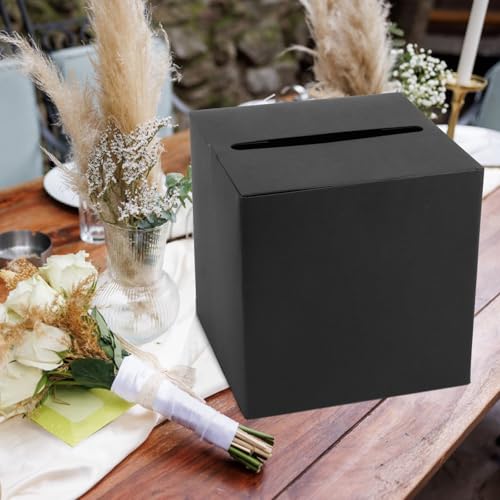 Image of Hxezoc Black Card Box with Slot 7.9 inch Wedding Favors Card Box Receiving Money Box Envelope Holder for Reception, Wedding, Baby Showers, Anniversary, Retirement, Birthday Party, Graduation Decorations
