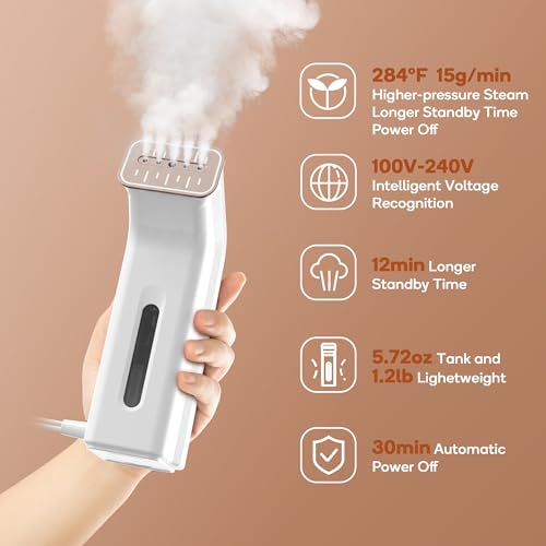 Portable Travel Steamer for Clothes,Dual Voltage & Wrong Voltage Alarm,100-240V Steamer & Iron 2 In 1,Integrated Large 170ml Tank Travel size,12-Min Continuous Steam,Fast Handheld Wrinkle Remover by M Mistsince - Image 2