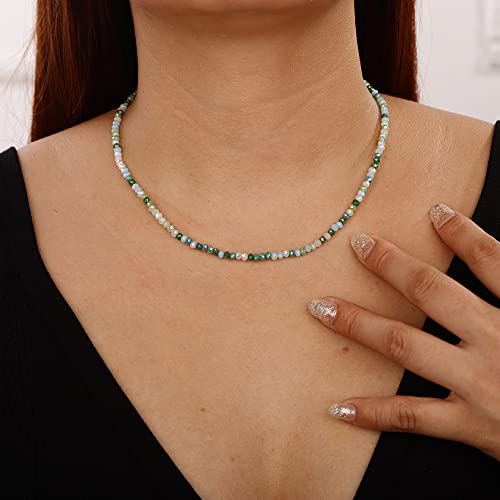 Jumwrit Bohemian Beaded Choker Necklace Colorful Bead Necklace Dainty Tiny Chain Necklace Women Girls Adjustable Cute Necklace（Green） #TOP1