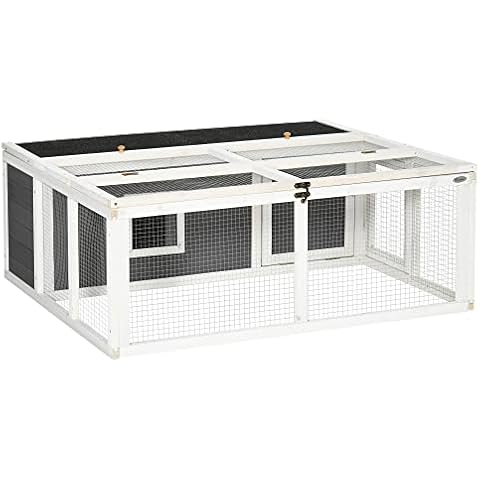 Pawhut Kleintierstall Zwergkaninchenstall Kleintierkäfig Meerschweinchenstall Gehege Kleintiergehege Kleintierhaus Tannenholz Grau+Weiß+Schwarz 120 x 105 x 46 cm Cover