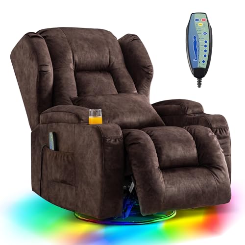 SITURAY 2 Motoren Elektrischer Verstellbar Relaxsessel mit Liegefunktion, Drehbarer Fernsehsessel TV Sessel mit Massage und Wärme, Kinosessel mit USB/LED/TYP C,bis 150 kg (Samt Braun, 1)