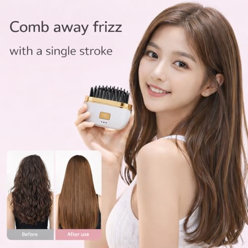 Image of VONT Mini Hair Straightener,Cordless&Rechargeable Portable Hair Straightener Brush with 3 Temperature Setting,Portable Electric Hair Brush 30s Heating,Mini Straightening Brush for Home & Travel (WHITE)