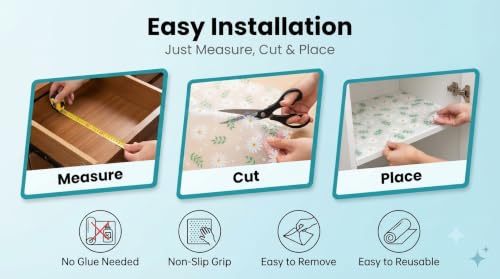 Image of Dribble EVA Shelf Liner Mat 45x500cm Roll, Non Slip Drawer & Cabinet Liner for Kitchen, Waterproof Oilproof Washable Fridge Mat, Anti Skid Cupboard Wardrobe Multipurpose Mat Spring Daisy