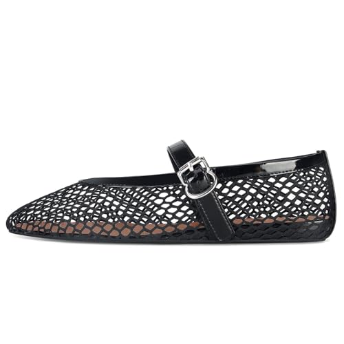 Image of MICIFA Women's Mesh Ballet Flats Fishnet Ballerina Flats Buckle Strap Mary Jane Causal Daily Dress Shoes