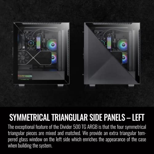 Image of Thermaltake Divider 500 TG Black Color ARGB ATX Mid Tower Tempered Glass Computer Case with 3 120mm 5V ARGB Front Fans + 1 120mm Standard Rear Fan + 2 Symmetrical Triangular Panels CA-1T4-00M1WN-01