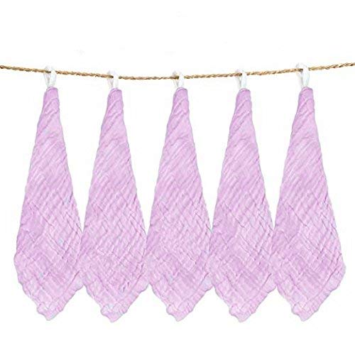 Image of Baby Muslin Washcloth Cotton Baby Wipes Cum Face Towel, Pack of 5, 10x10 inches - Pink