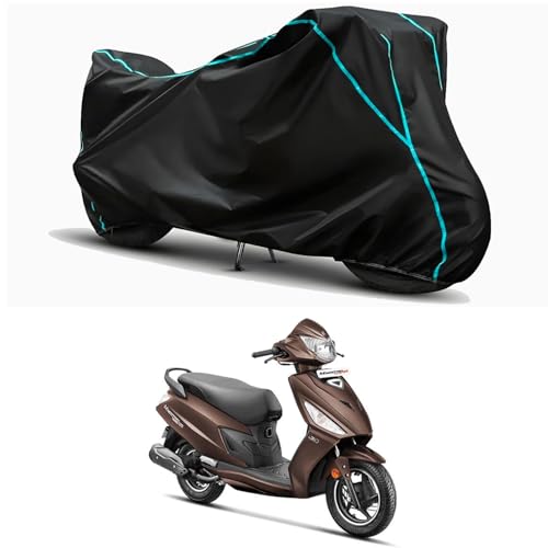 Image of Waterproof Bike Body Cover Compatible for | Hero Maestro Edge 125 Drum | Taffeta Fabric, Sky Piping Design, Bottom Elastic Fit | Dustproof, Sun UV & Rain Protection for All Weather.