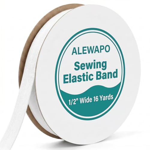 ALEWAPO White Elastic Bands for Sewing 1/2 Inch Wide 16 Yards Soft High Elasticity Stretch Cord Durable Waistband Elastic for Pants Clothing Alterations DIY Crafts No Roll White Elastic Band