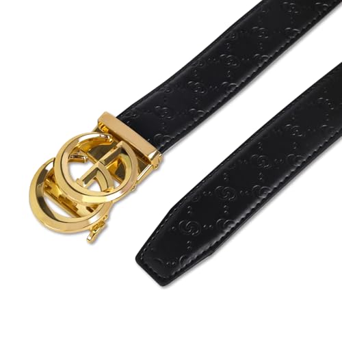 Image of Aurolran Men&Womens Leather Dress Belt Business Automatic Buckle Belt Color-Black Silver Gold