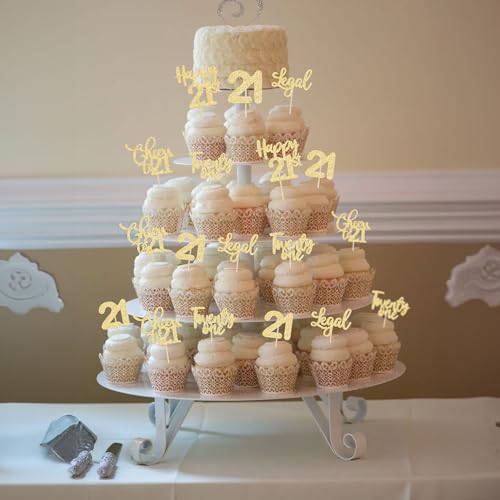30 Pack Happy 21st Birthday Cupcake Toppers Gold Glitter Happy 21st Cheers to 21 Years Old Birthday Cupcake Picks for Happy Anniversary Party Cake Decorations by Ephlyn - Used condition - Image 5