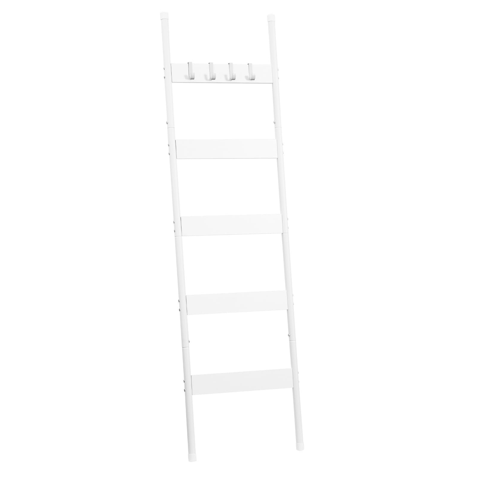 HOOBRO Blanket Ladder, Towel Rack with Hooks, Towel Ladder, 5-Tier Wall-Leaning Blanket Rack, Decorative Display Ladder Shelf, for Scarves, Bedroom, Industrial, White EWW52CJ01