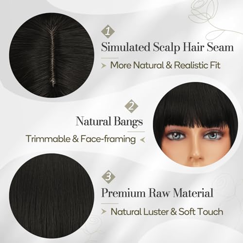 BARSDAR Black Short Bob Wig with Bangs - 12 Inch Straight Wig, Natural Look, Soft Synthetic for Women Girls, Daily Cosplay, Halloween - Image 3