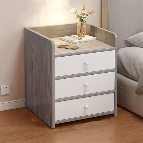 Mesilla de noche , Mesita de noche con 3 cajones Mesitas de noche de madera maciza con almacenamiento,Mesa de noche grande for dormitorio,Mesas auxiliares modernas for sala de estar y dormitorio(Grey)