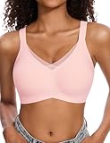 Vinfact Womens V Lace Wireless Seamless Bras No Underwire Comfort Push Up Bras Supportive Full Coverage Bralettes T Shirt Bra, Pink, L