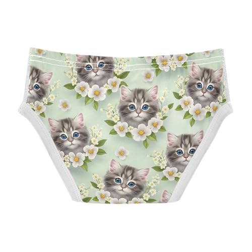 CHIFIGNO Boys Underwear Cotton Briefs Breathable Soft Kids Boys Underwear Briefs, Cute Cat Flowers Green2