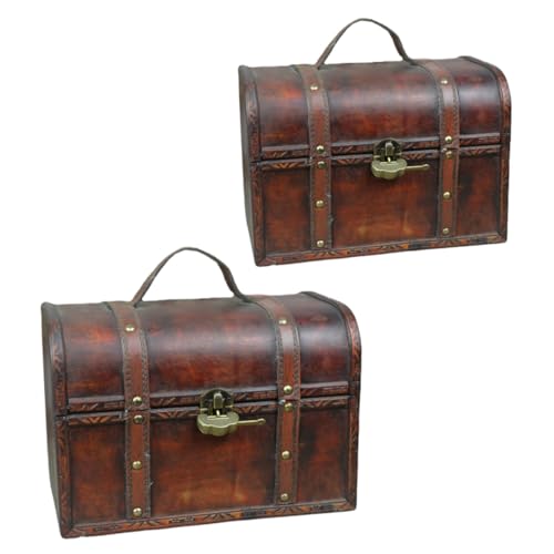 FOMIYES 2 Piezas Cofre Del Antiguo Cofre Del Extra Grande Trompa Cajas De Almacenamiento Decorativas Contenedores Cofre De Almacenamiento Grande Cajón De Madera Coffee