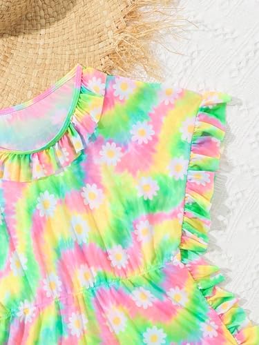 Milumia Girl's Tie Dye Floral Print Swimwear Cover Up Ruffle Trim Beach Coverups Dress4