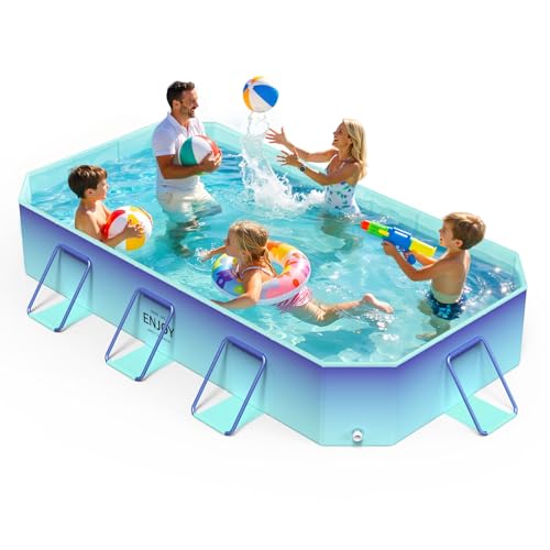 Image of MoKo Large Family Foldable Pool for Adults & Kids, 114 inch Non-Inflatable Framed Swimming Pool, Sturdy Outdoor Kiddie Pool with Anti-Slip Bottom, Collapsible Pet Dog Pool for Backyard Garden Camping