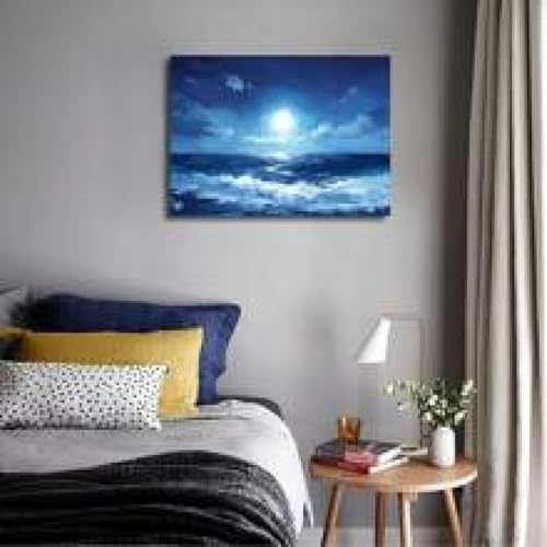 Toile ciel nocturne océan lune art mural bleu affiche sans cadre 21x30 - 4