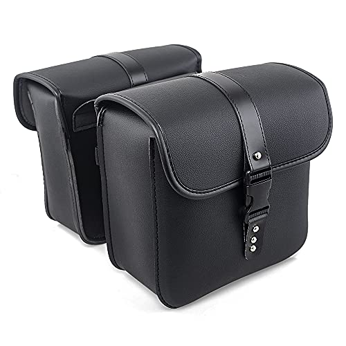 APEBAZY Alforjas para Motocicleta Tipo Alforja Bolsas de Sillín de Cuero PU Impermeables Bolsas Laterales Pack de 2 Alforjas para Sportster Softail Dyna Road King Sintético ADV Negro