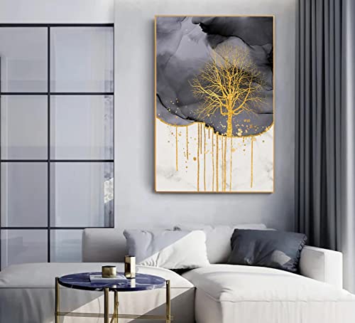 Peinture oiseau doré pour mur vide : triptyque abstrait moderne salon 60x80cm
