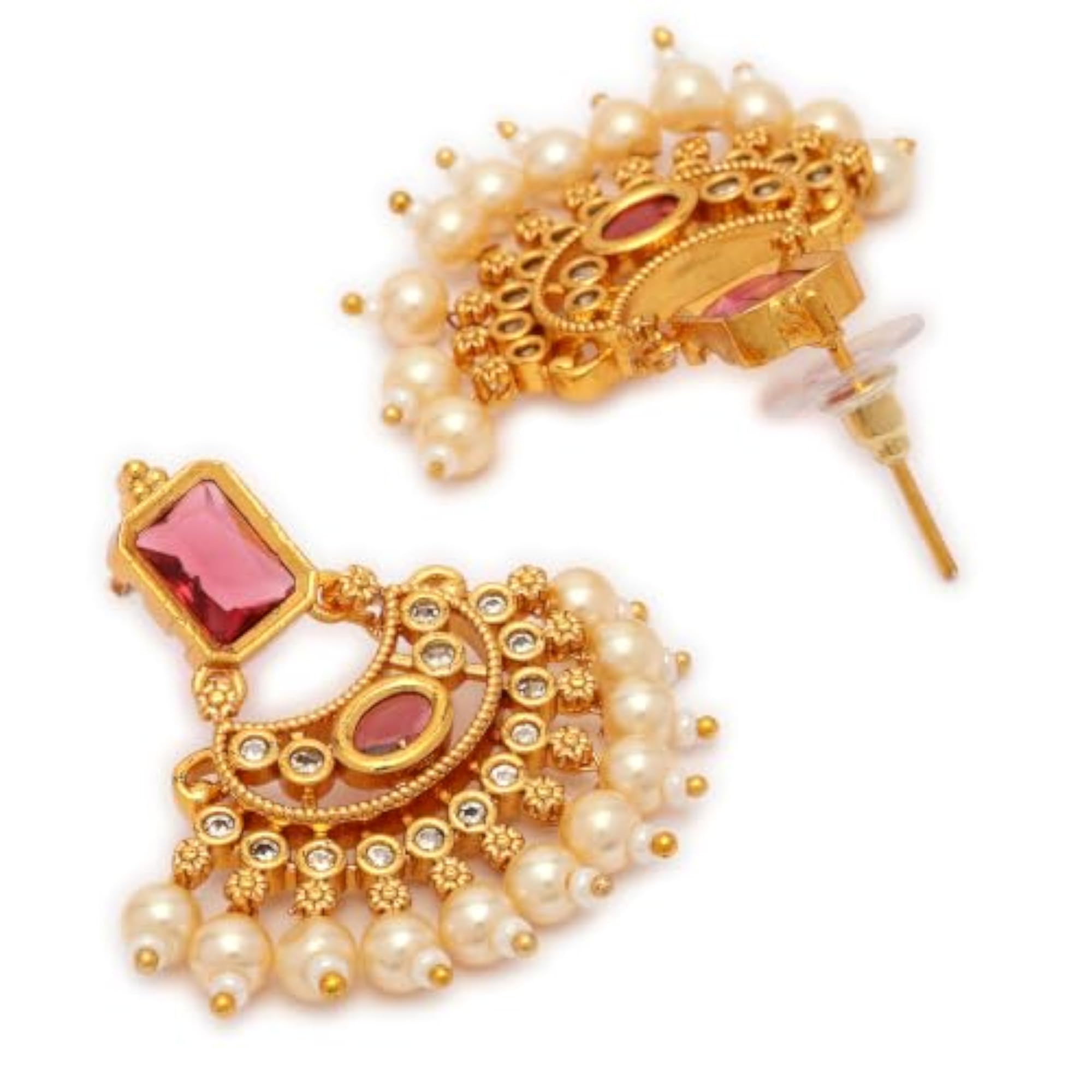 AD Geometric Chandbali Pearl Drop Necklace Set, Gift for Her