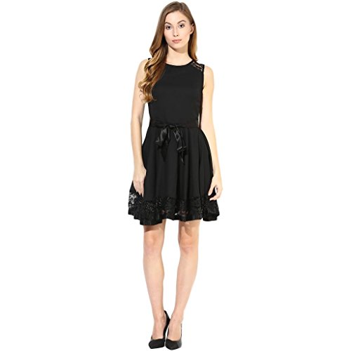 Image of THE VANCA Women's Dress with Lace at The Bottom in Black Color