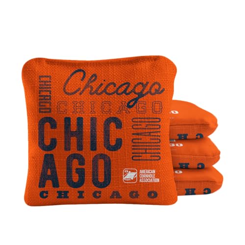 ACA Synergy Pro Dual Sided Cornhole Bags | Chicago Orange Design | Set of (4) All-Weather Resin Filled Stick & Slide Corn Hole Bags