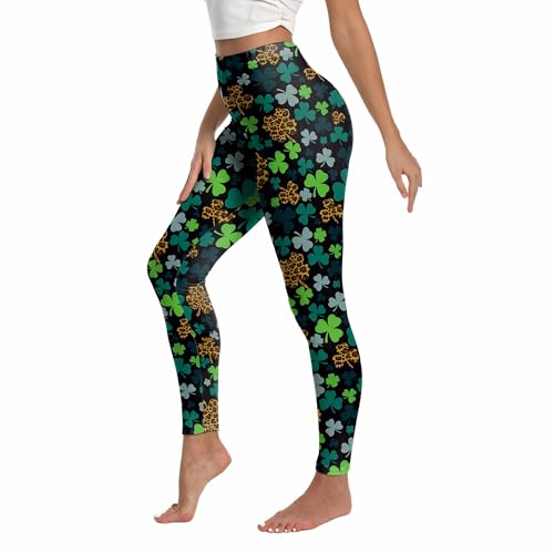 Kasopp Women St. Patrick's Day Leggings Shamrock Printed Soft Stretchy Yoga Pants Funny Holiday Tights