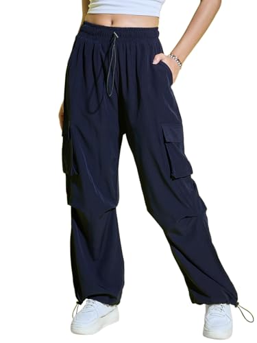 Image of Buynewtrend Women Loose Fit Parachute Trousers | High Waist Cargo Trouser Pant