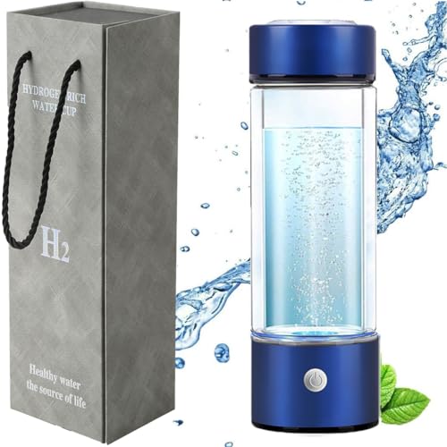 Botella de Agua de Hidrógeno Portátil de 420 ml - Generador y Máquina para Viaje y Casa (Azul)