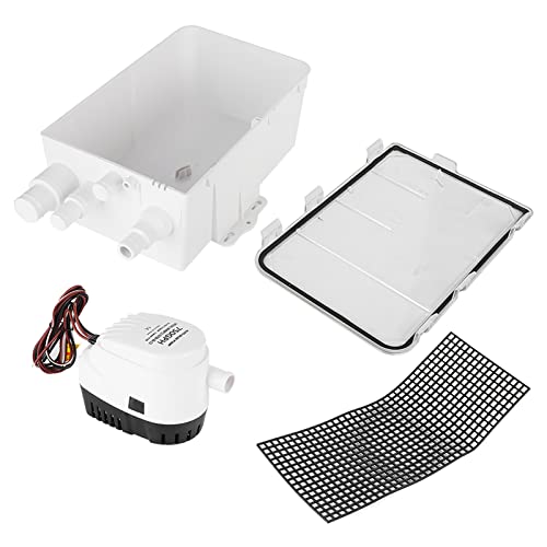 Drain Box Shower Pump DC 12V/24V 750GPH Shower Sump Pump Automatic Switch Bilge Drain Box Multi Inlet for Marine Boat Yacht(12V)