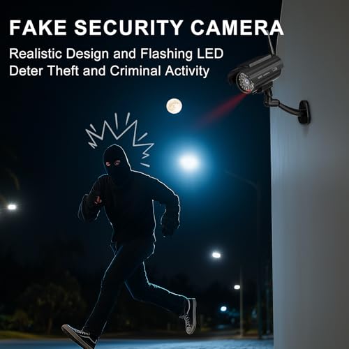 image for WALI Dummy Fake Camera, Solar Powered Fake Security Camera with LED Li