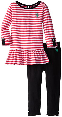 U.S. Polo Assn. Girls' 2 Piece Long Sleeve Peplum Top and Knit Legging Set