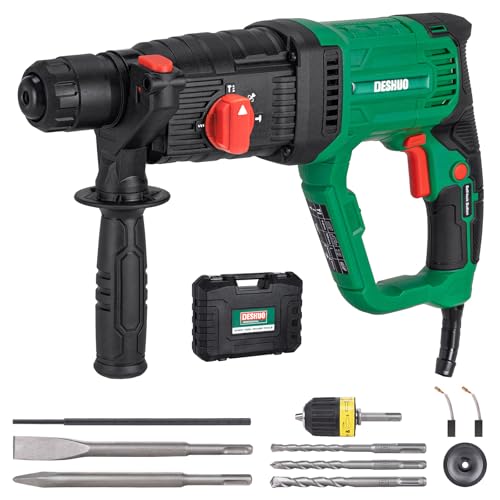 Image of 1 inch SDS-Plus Lightweight Concrete Rotary Hammer Drill w / 1 /2 inch Adapter | 9 Amp Corded Electric 7.2 Lbs 4 Functions & Reverse Variable Speed Safety Clutch Rotomartillo w / 3 Drill Bits 2 Chisels Case